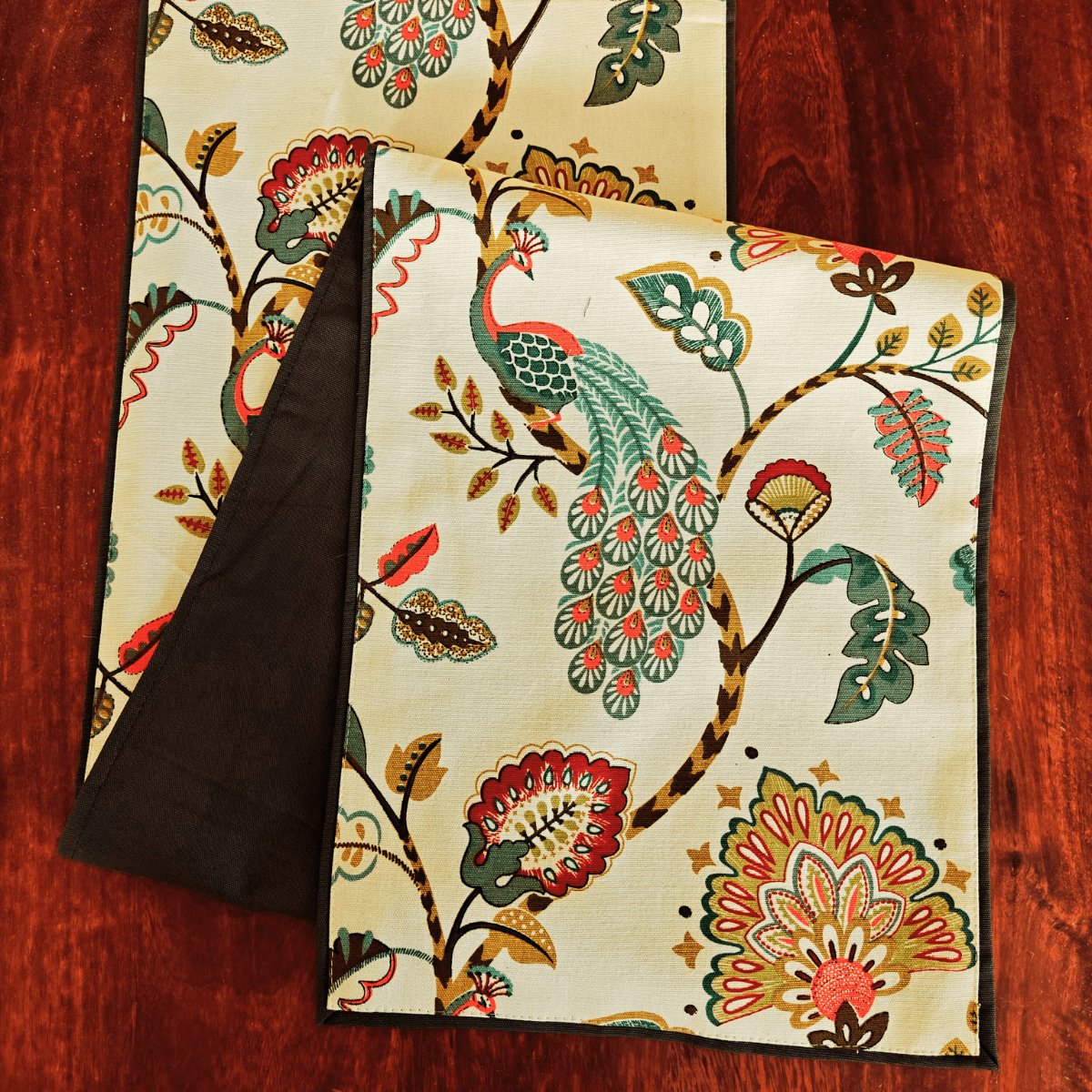 Autumn Garden Printed Table Runner, 100% cotton, 13" x 72" - Coral Slub -